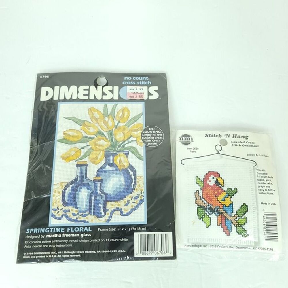 No Count Cross Stitch Dimensions SPRINGTIME FLORAL Kit #6706 Bonus Parrot NEW